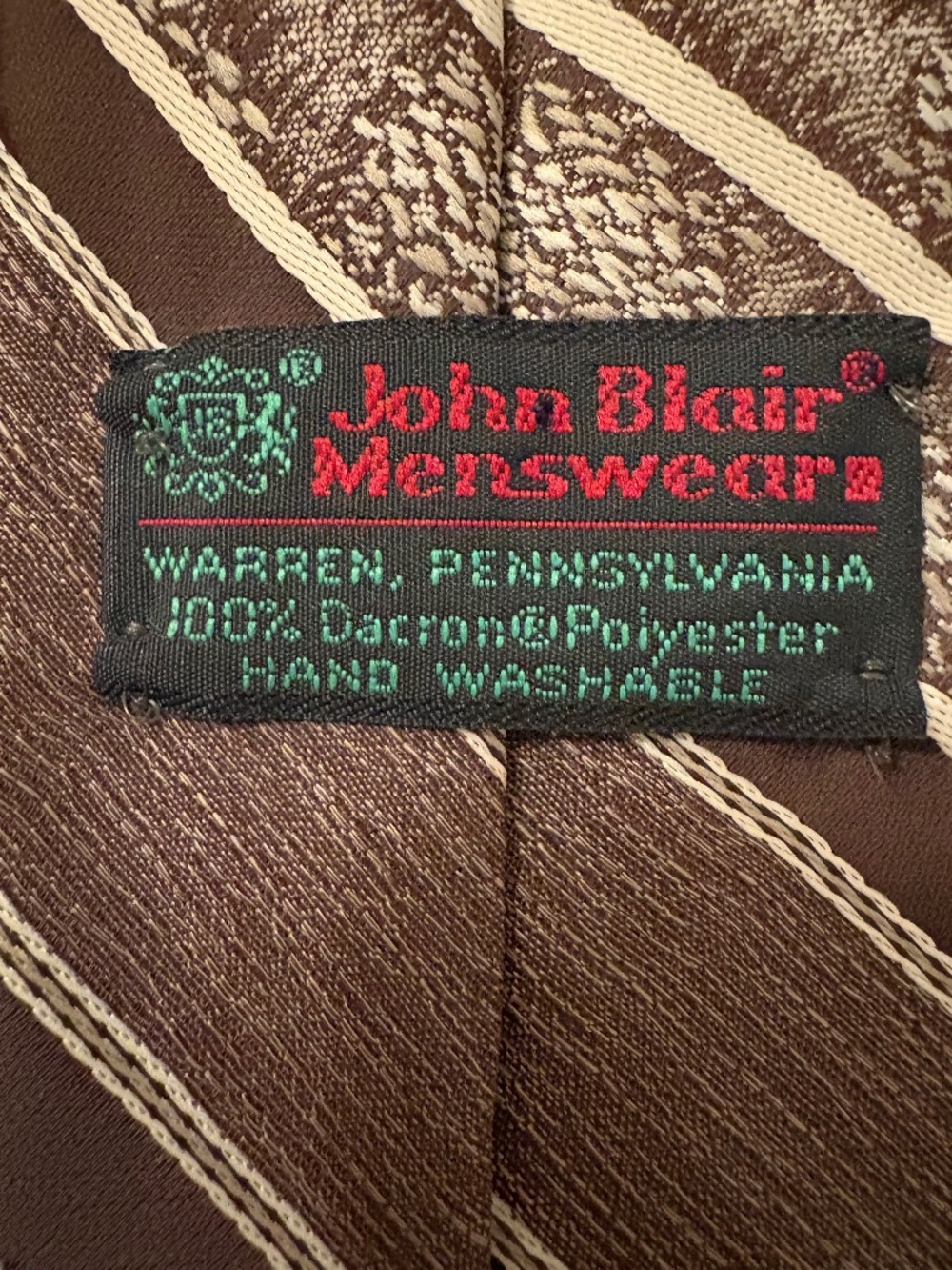 Vintage John Blair Menswear Brown Striped Dacron Polyester Tie Retro 70s 80s